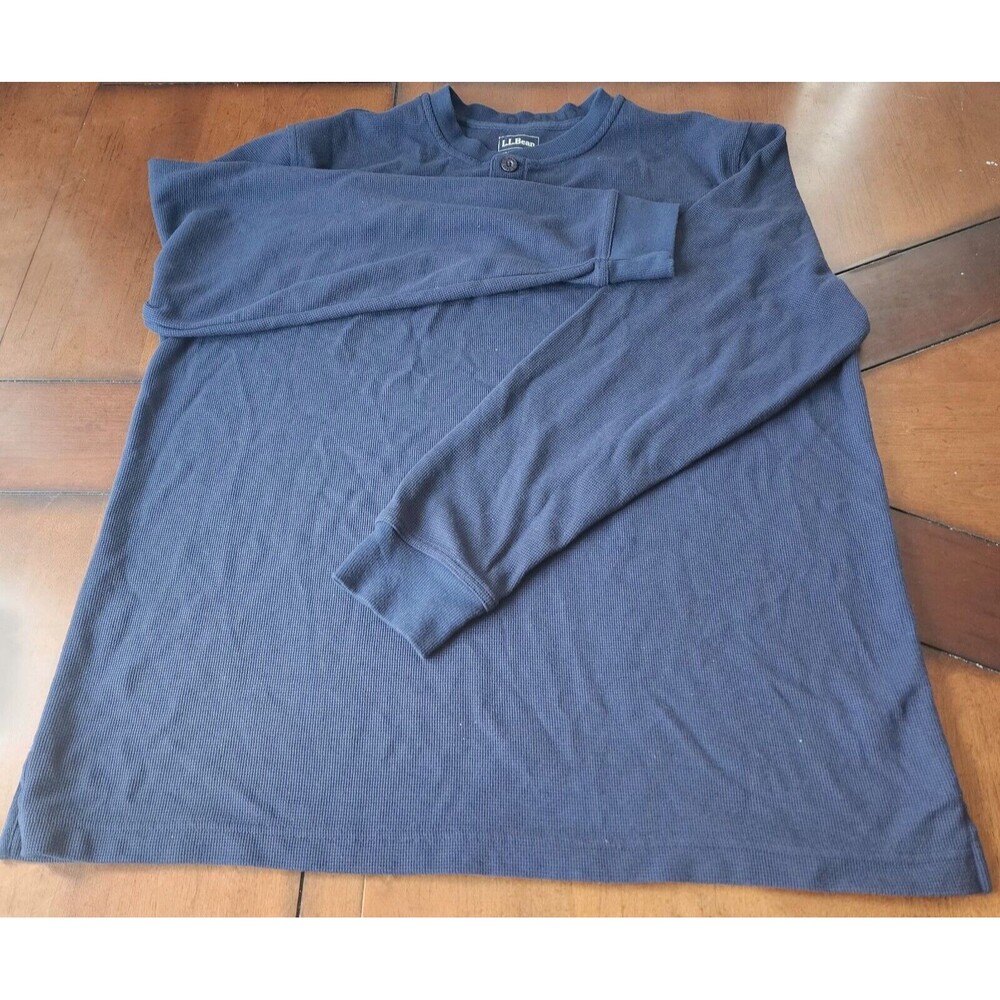 L.L. Bean Blue Long Sleeve Men Thermal Henley Shirt Size Large